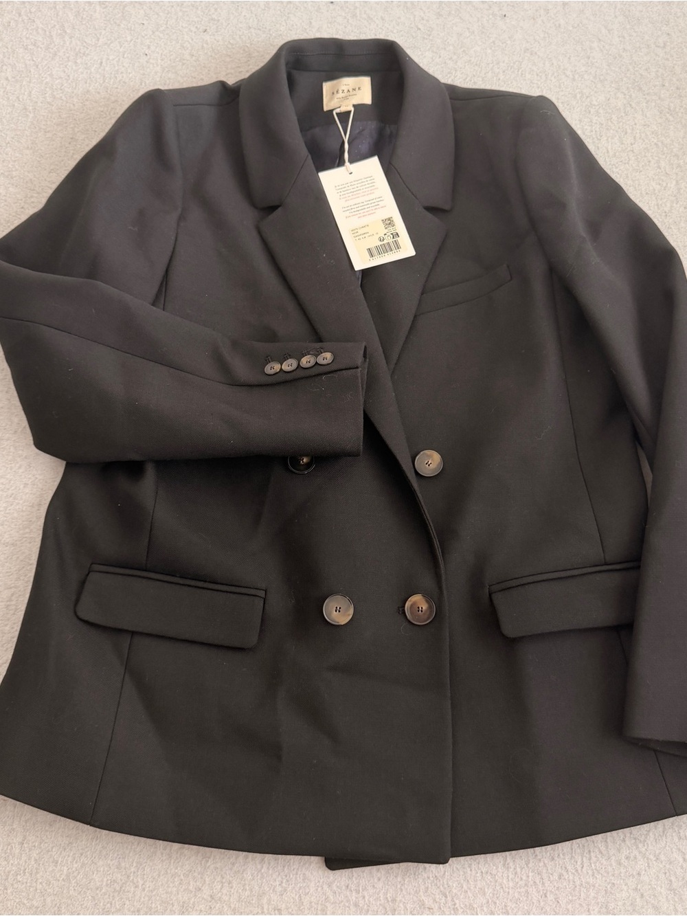Sezane Women's Double-Breasted Black Blazer Jacket